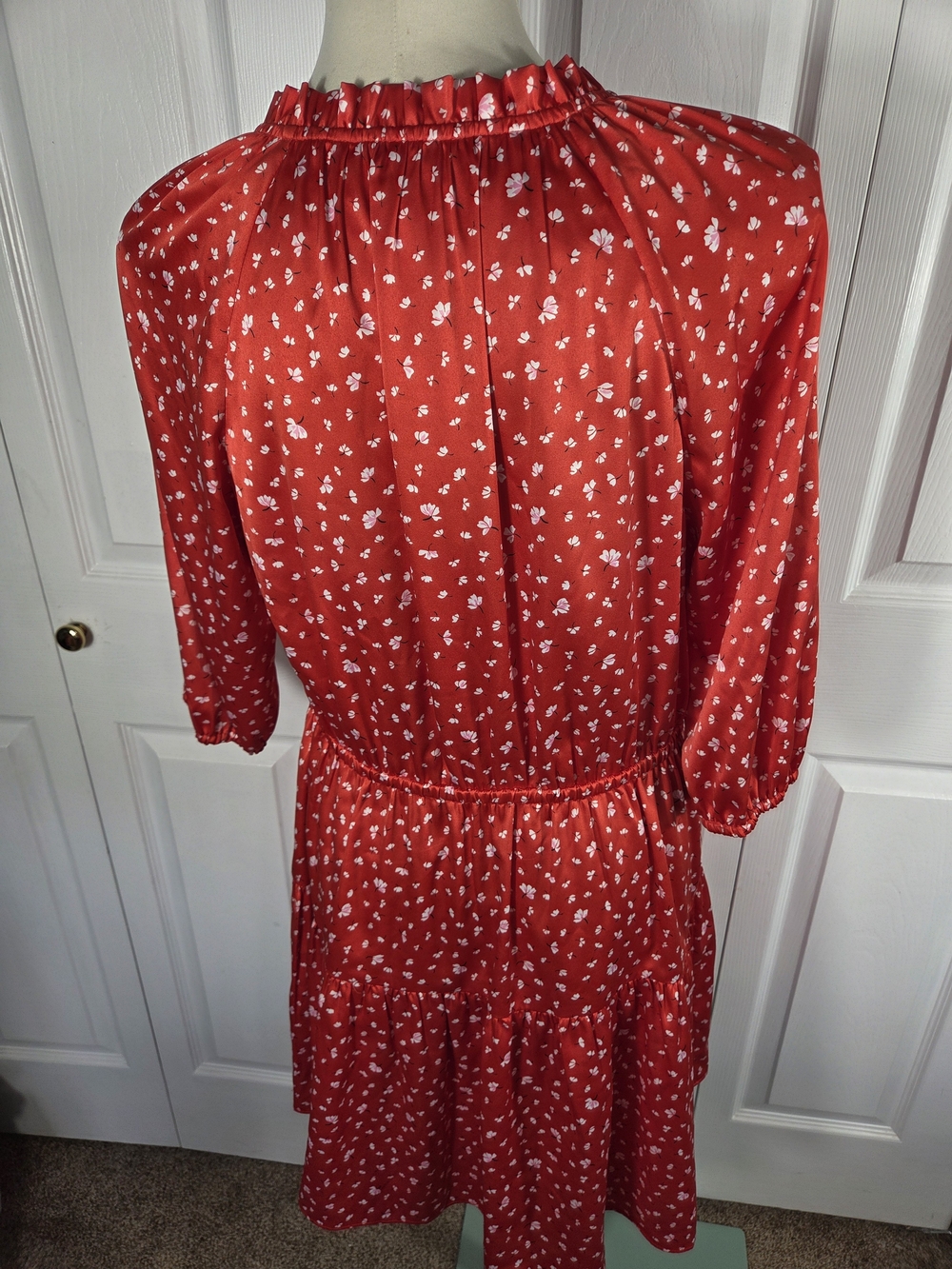Draper James Red Floral Mini Dress Tie Waist Puff Sleeve Small - Picture 5 of 8